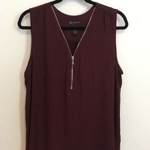 INC Chiffon Burgundy Zipper Tank